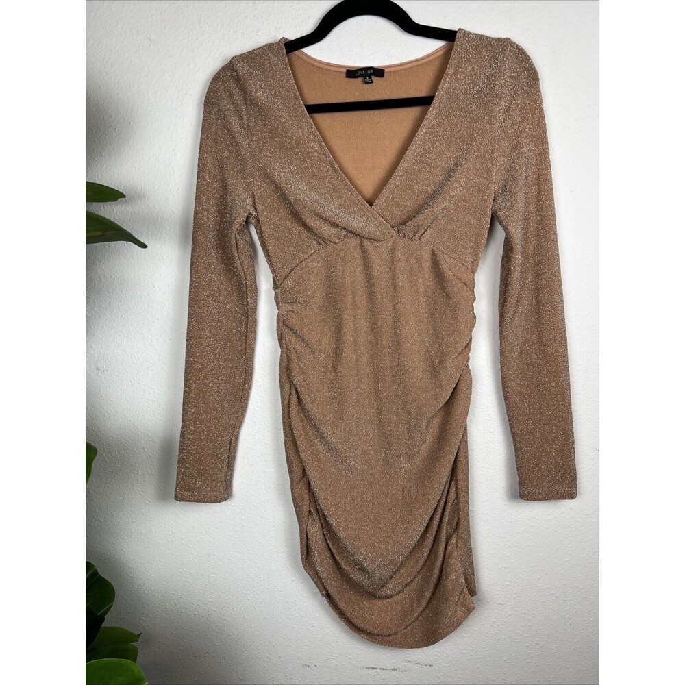 Love Tree Prom Graduation Formal Dress S Nude Shimmer Bodycon Ruched Long Sleeve
